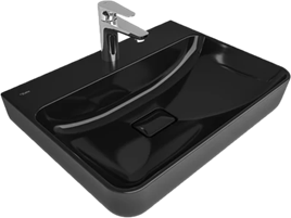 KALE -ZERO 2.0 TEZGAH ÜZERİ ÇANAK LAVABO BEYAZ – 60X45 SİYAH – ARMATÜR DELİKLİ