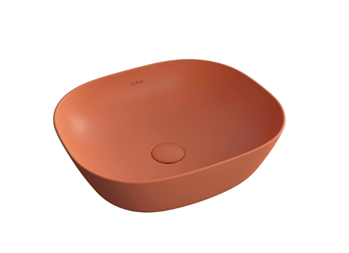 VİTRA-Plural Çanak Lavabo,Oval, Kompakt, 45×38 cm,Armatür Deliksiz, Su Taşma mat terra Rosa